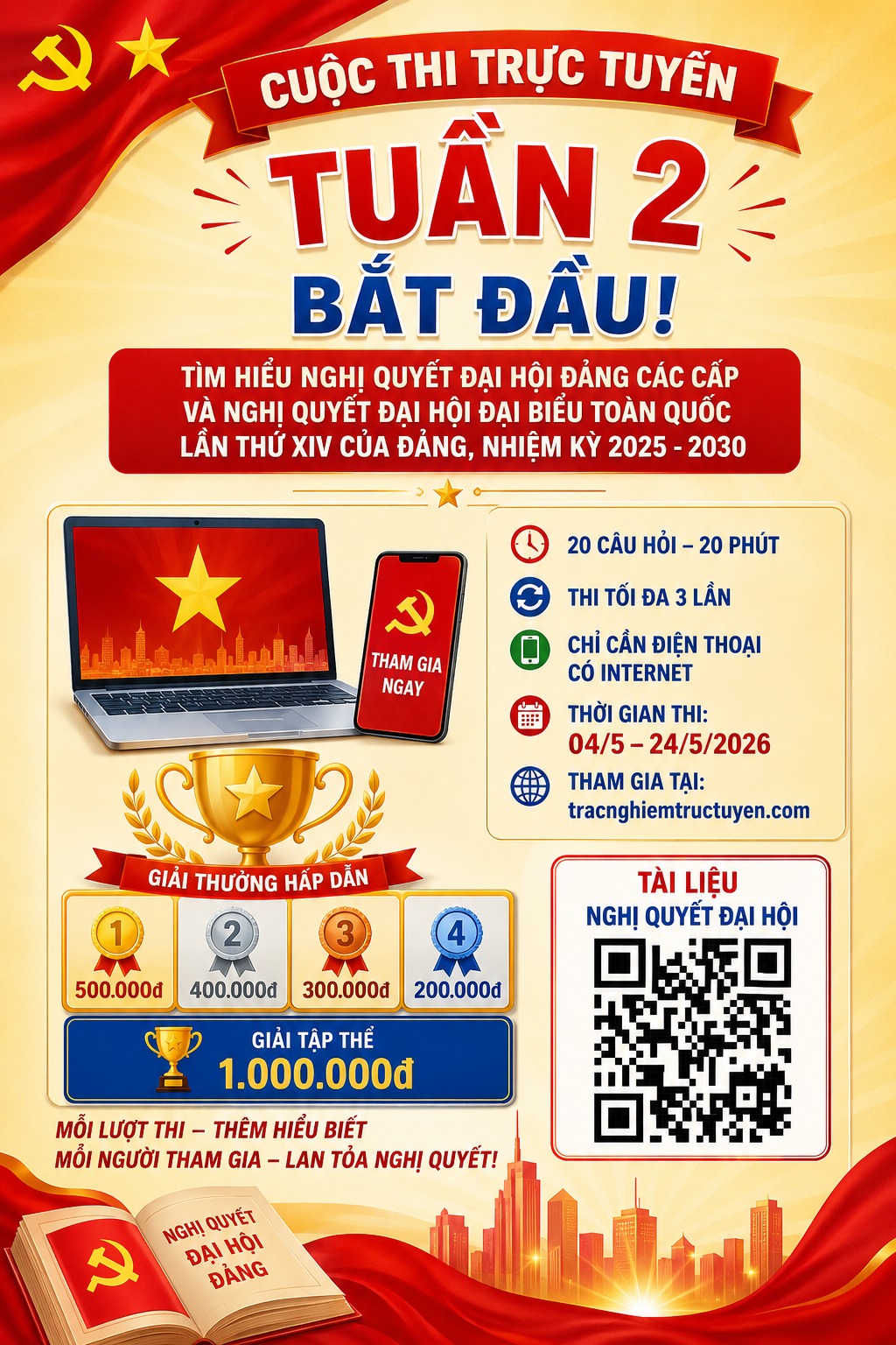 Cuộc thi trực tuyến “Tìm hiểu Nghị quyết Đại hội Đảng các cấp và Nghị quyết Đại hội đại biểu toàn quốc lần thứ XIV của Đảng, nhiệm kỳ 2025–2030” tuần 2