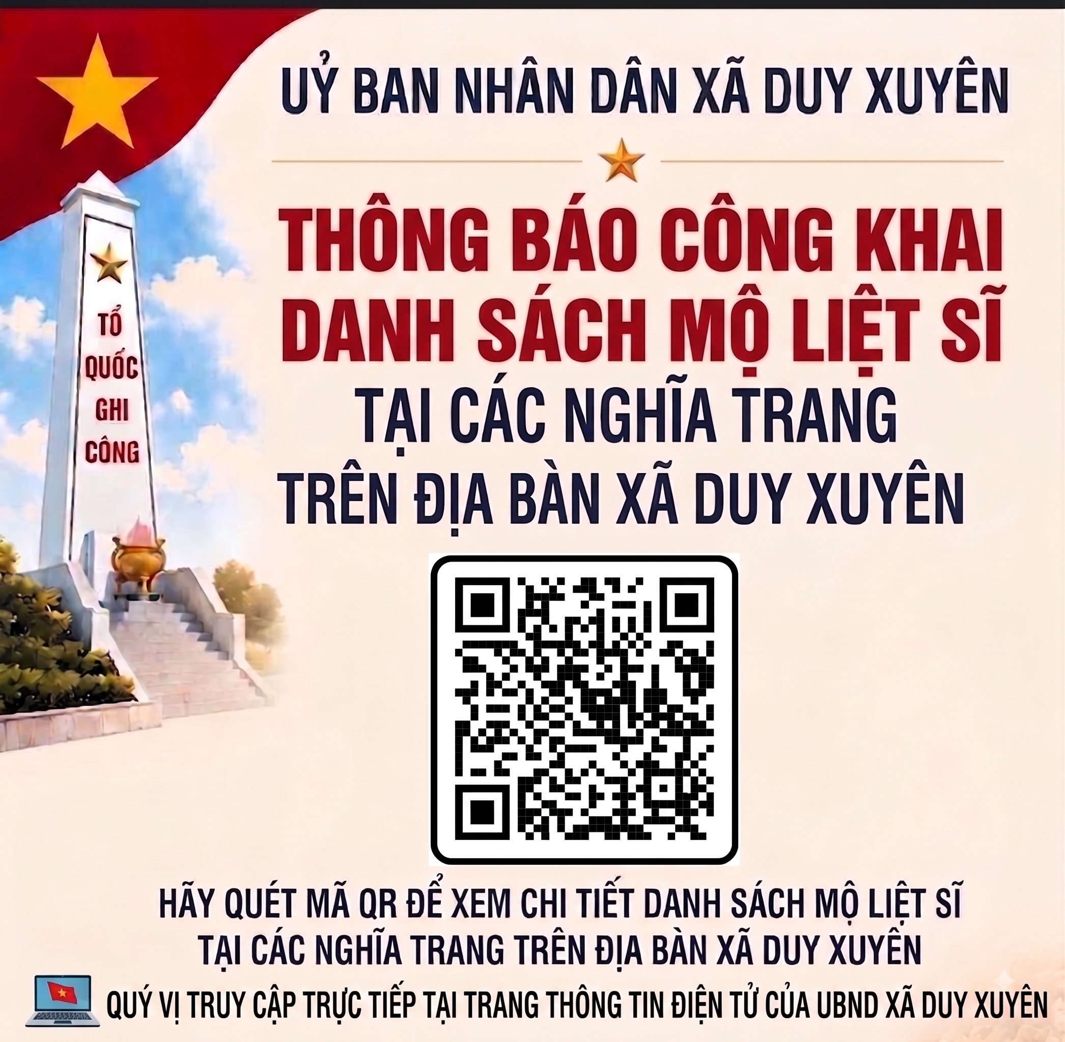 XÃ DUY XUYÊN CÔNG KHAI DANH SÁCH MỘ LIỆT SĨ TẠI CÁC NGHĨA TRANG TRÊN ĐỊA BÀN XÃ DUY XUYÊN